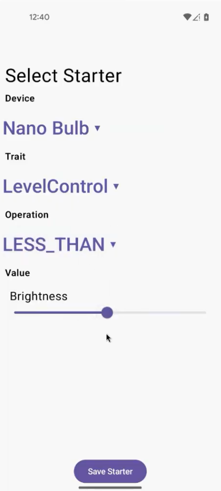 Beispiel-App-Bildschirm zum Hinzufügen eines Auslösers für eine Automatisierung.