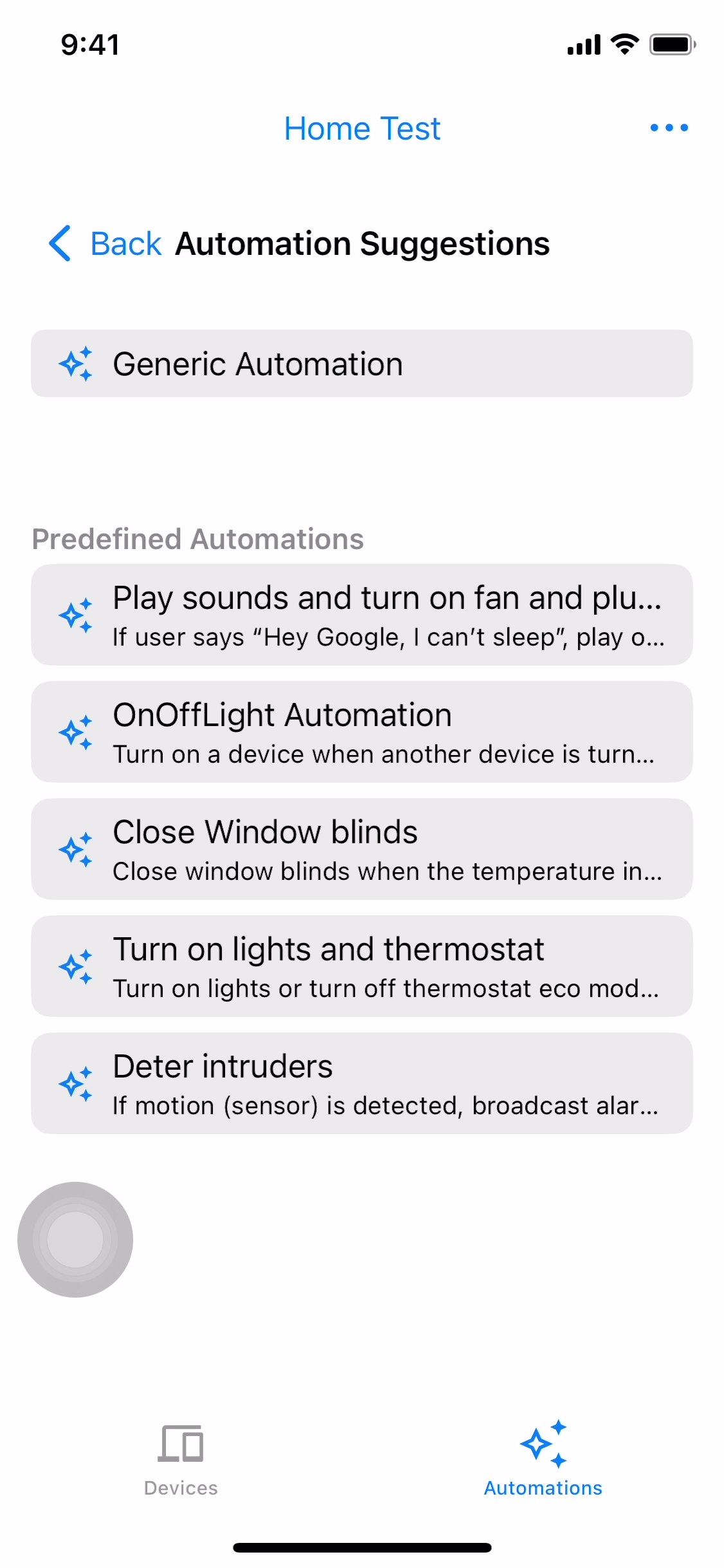 Pantalla de la app de ejemplo para automatizaciones sugeridas