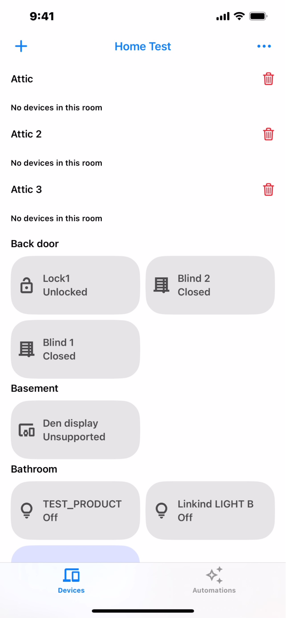 برگه Devices در برنامه نمونه Home iOS APIs.