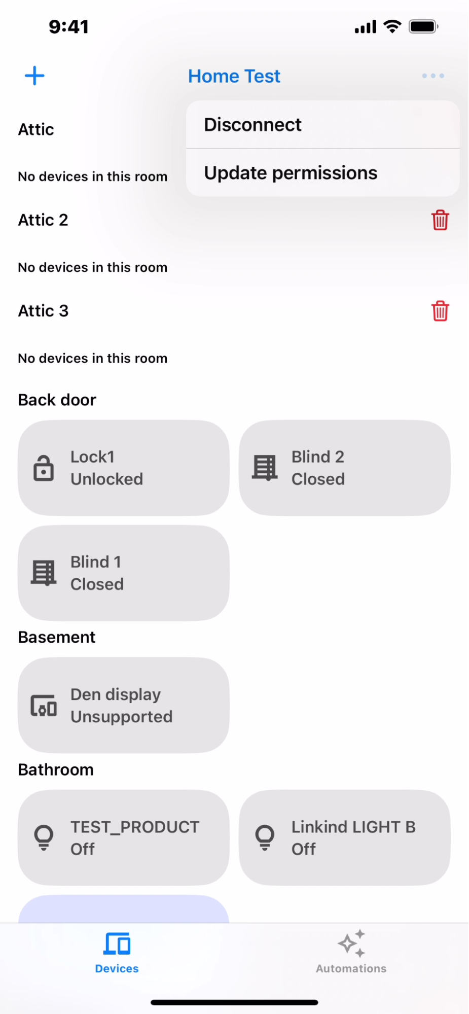 عناصر التحكّم في الأجهزة في نموذج تطبيق Home iOS APIs