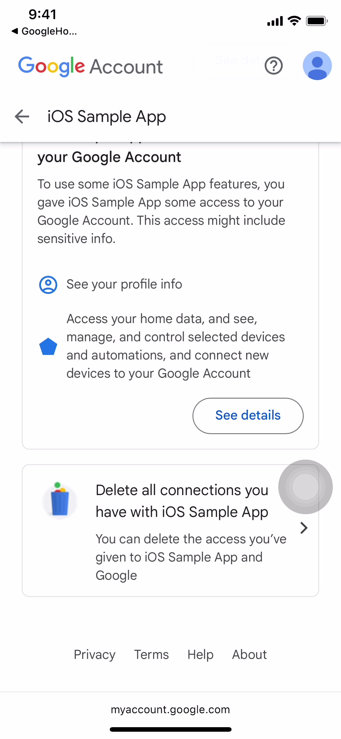 iOS Sample App revoke authorization flow (Step 4)
