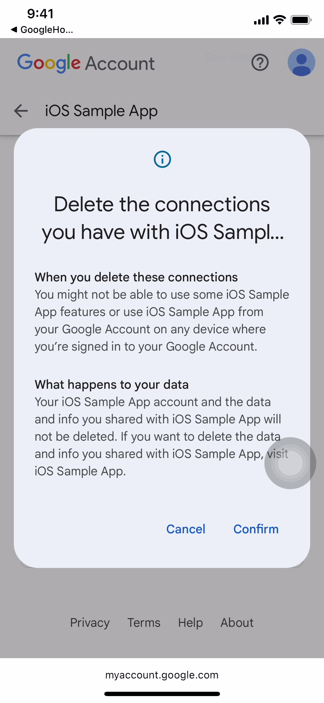 iOS Sample App revoke authorization flow (Step 5)