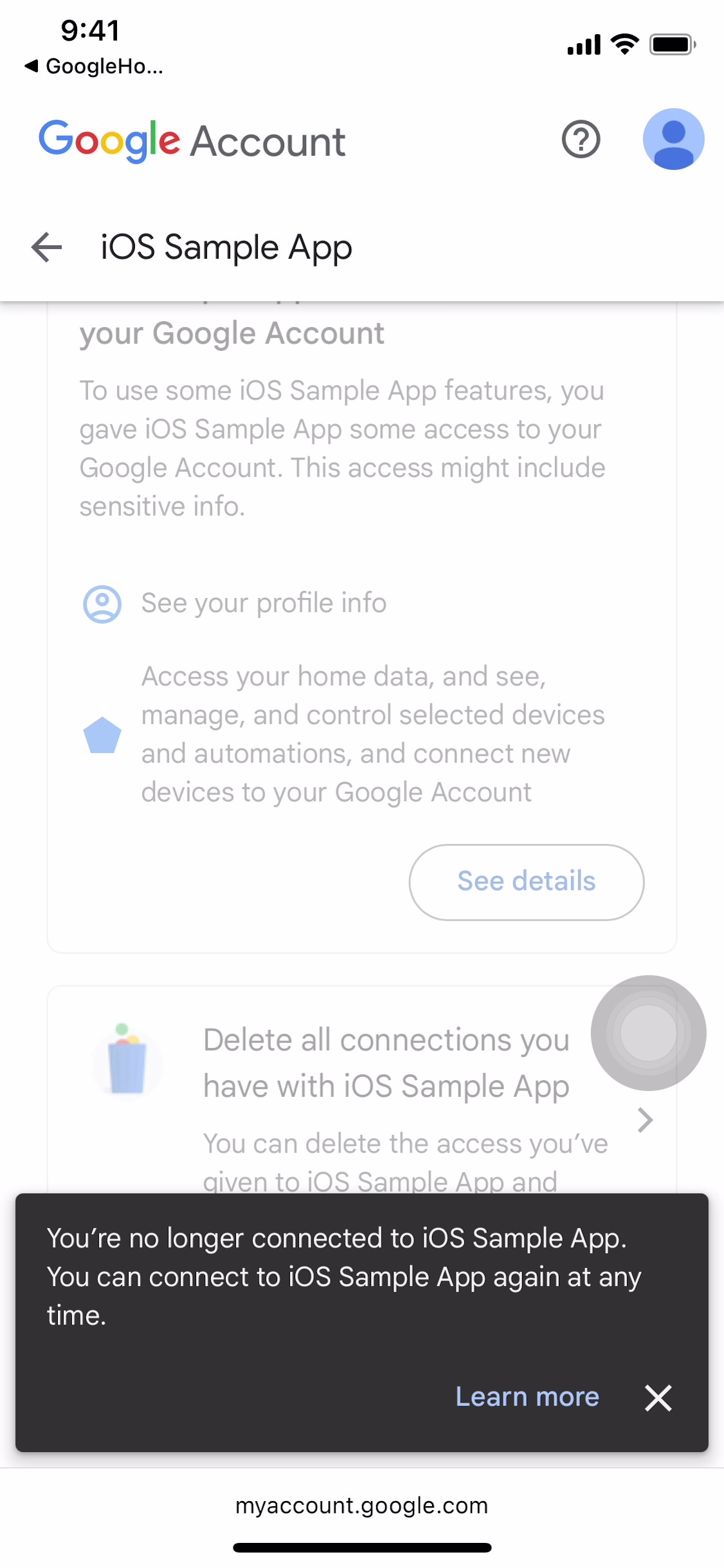 iOS Sample App revoke authorization flow (Step 6)
