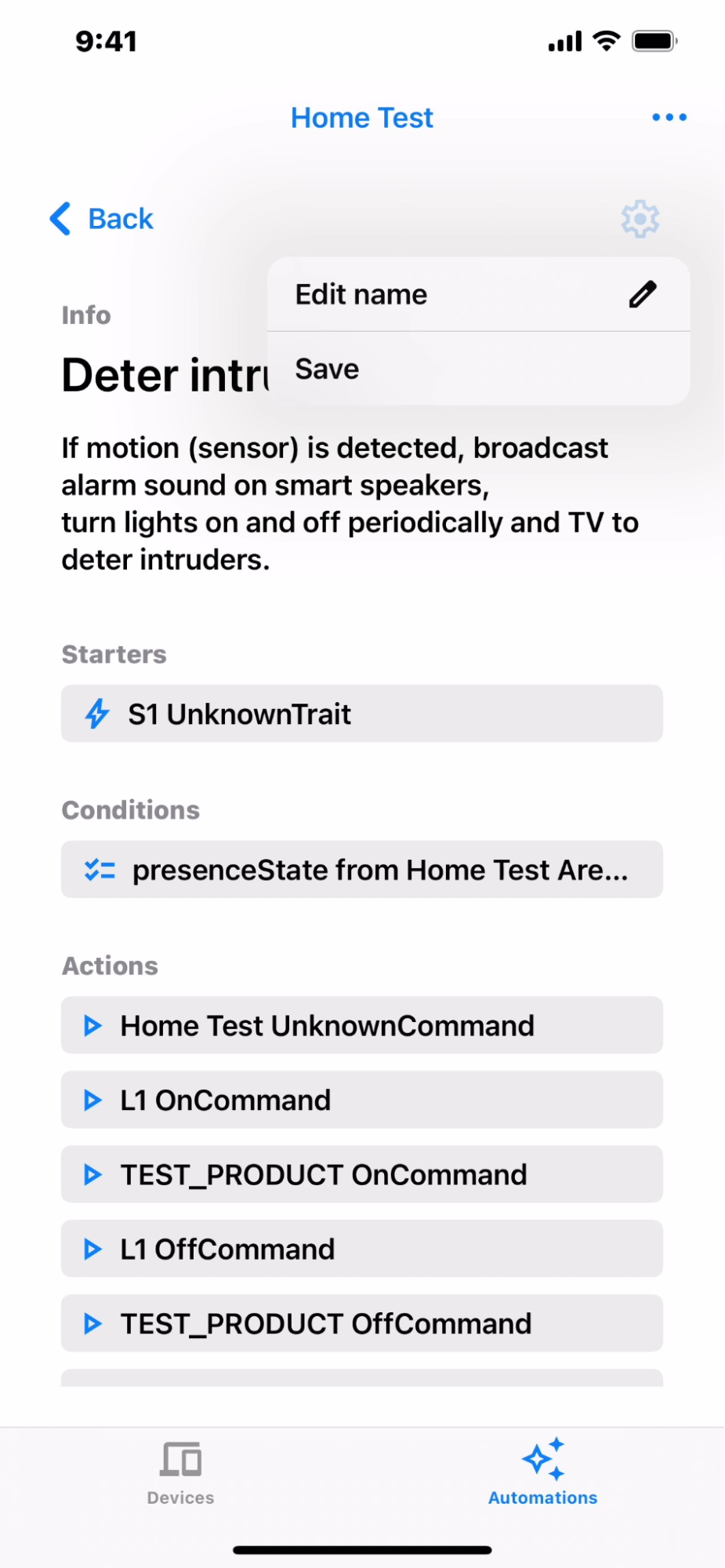 Schermata dell&#39;app di esempio per la selezione del pulsante di modifica del nome.