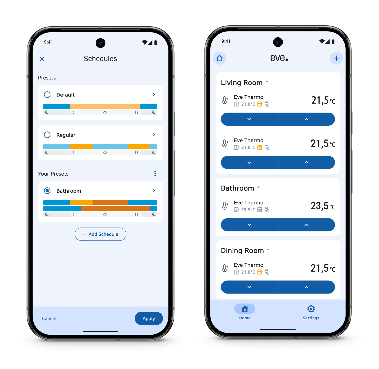 Eve Thermo app screens