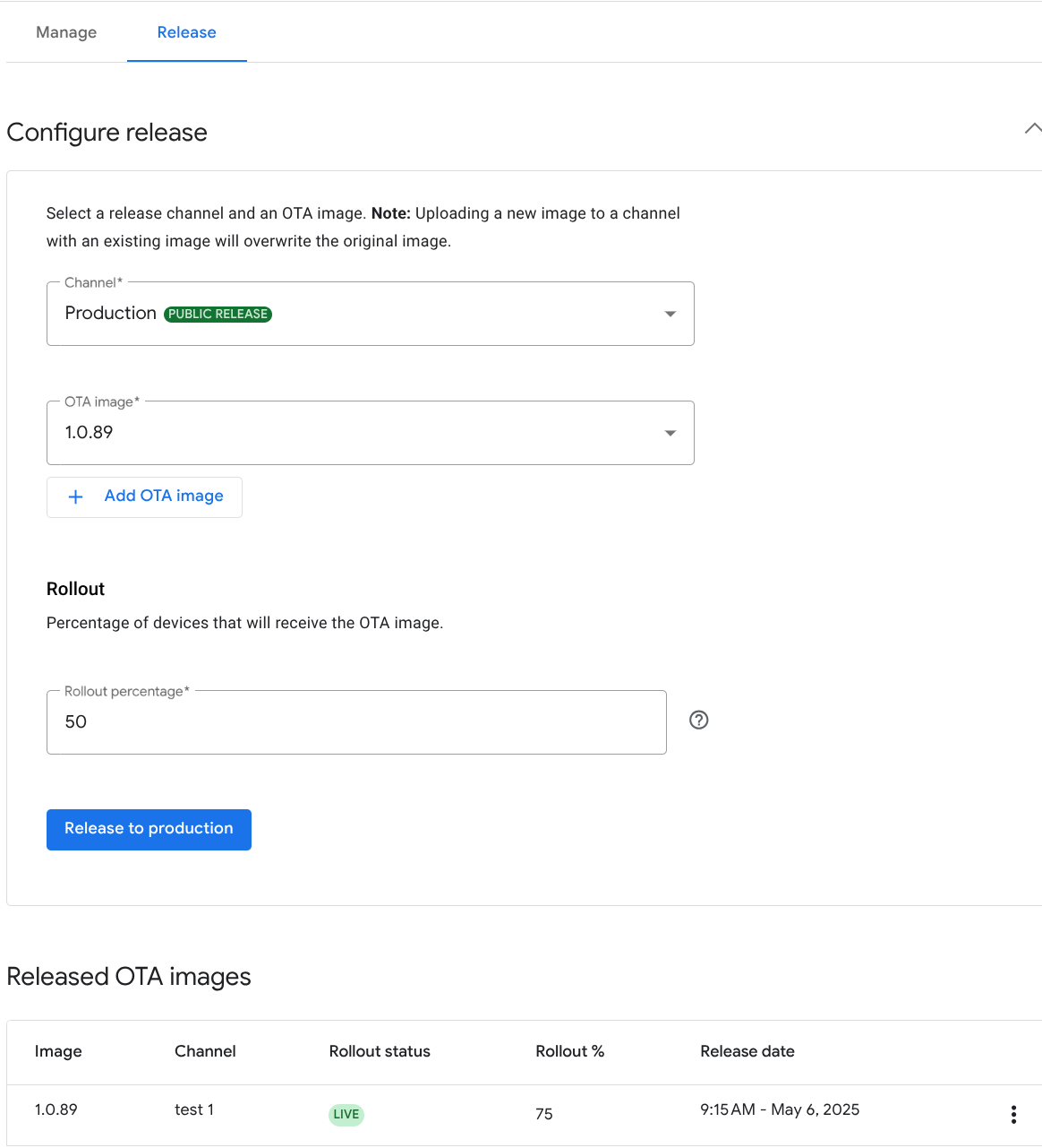 Configuring the production release.