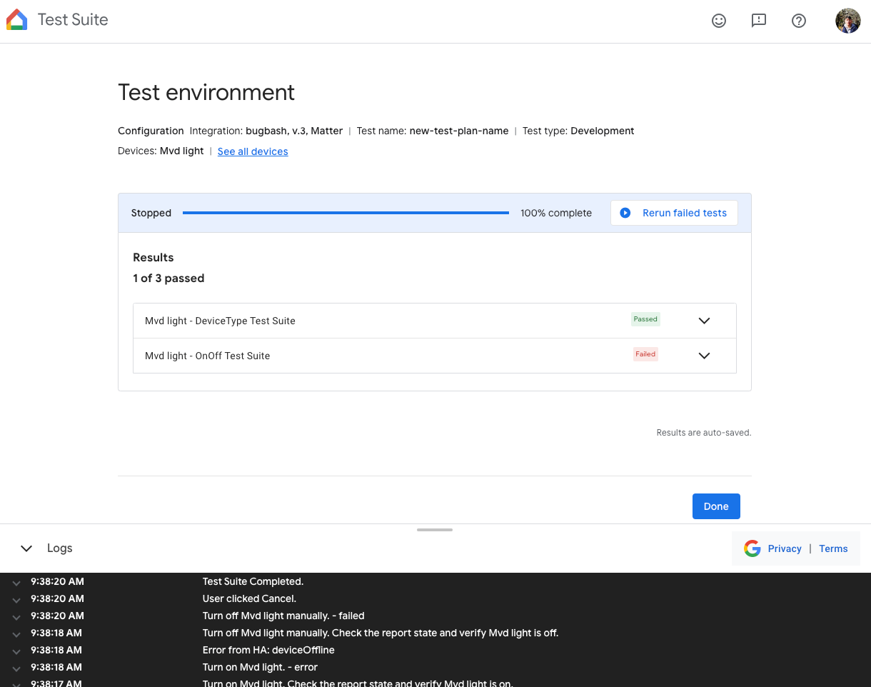 Résultats des tests