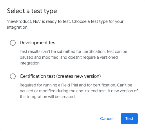 Creazione di un nuovo piano di test