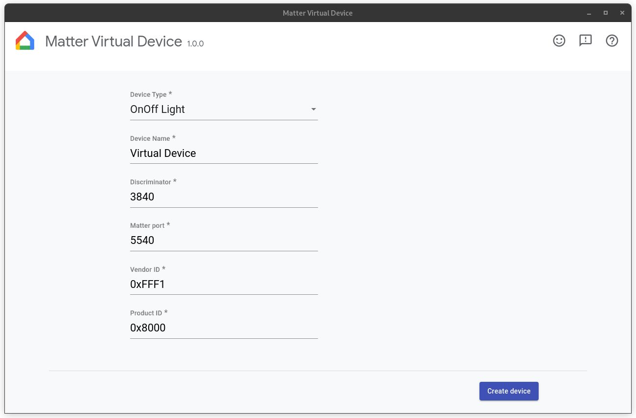 Écran de configuration de l&#39;appareil virtuel