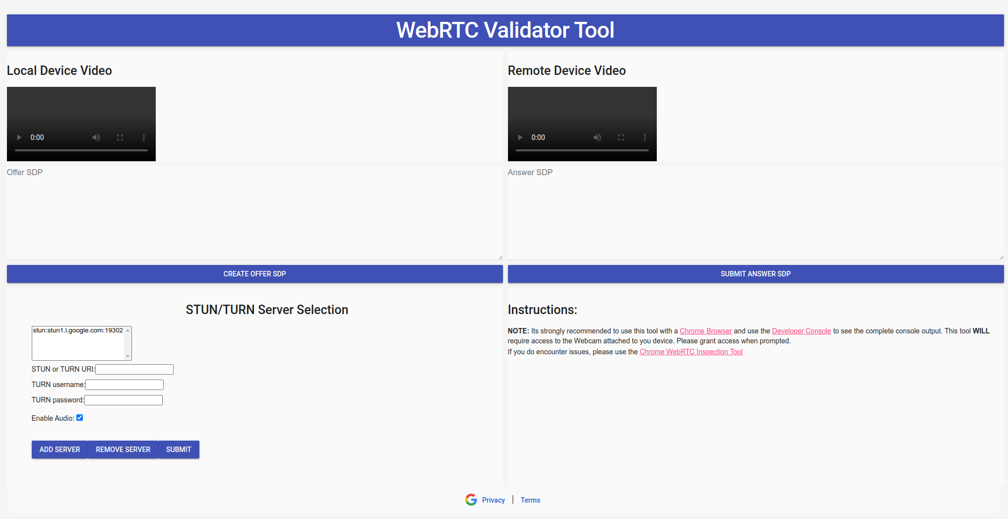 صورة عامة لأداة التحقّق من WebRTC